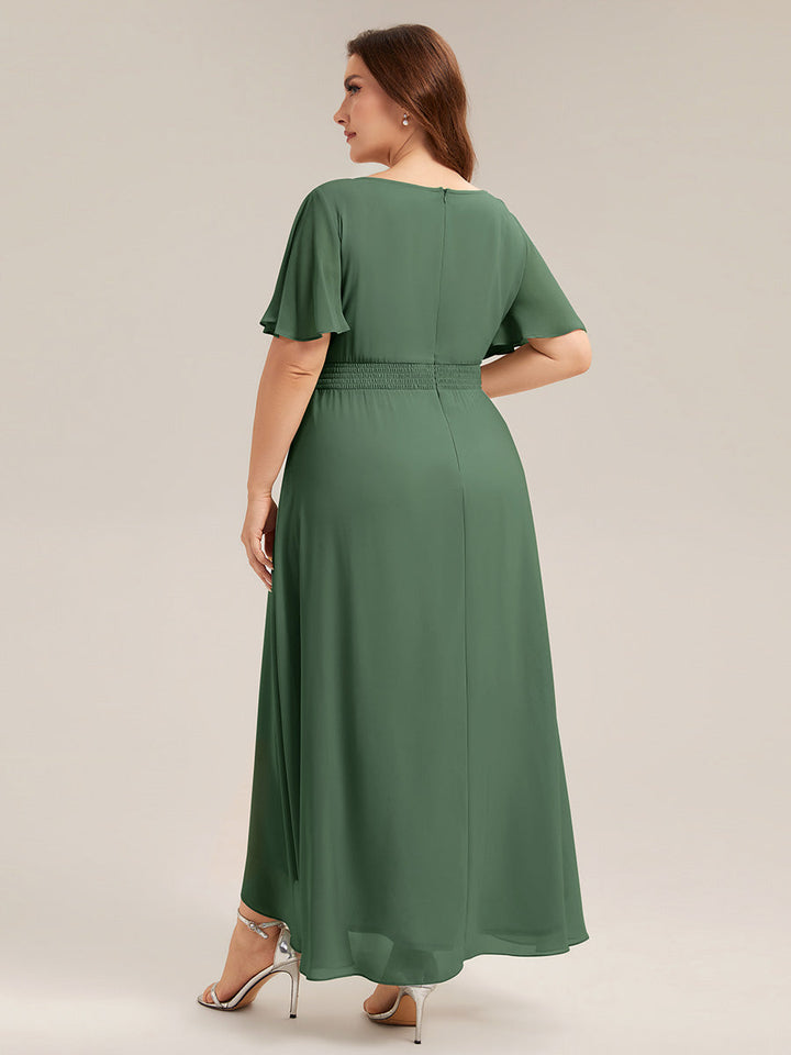 ever SAGE|Chiffon Ruffle Short Sleeve Wedding Guest Dress