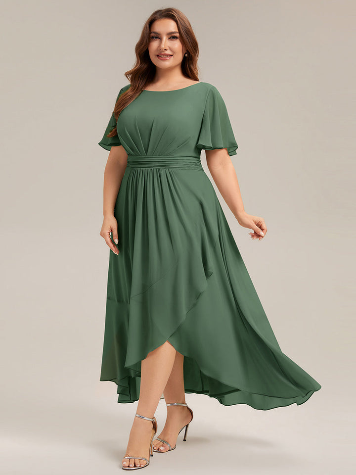 ever SAGE|Chiffon Ruffle Short Sleeve Wedding Guest Dress