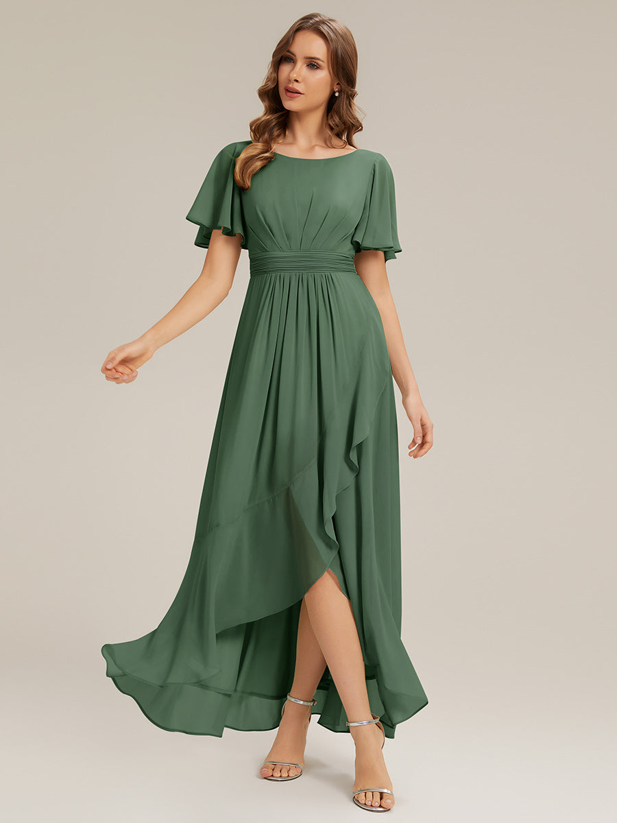 ever SAGE|Chiffon Ruffle Short Sleeve Wedding Guest Dress