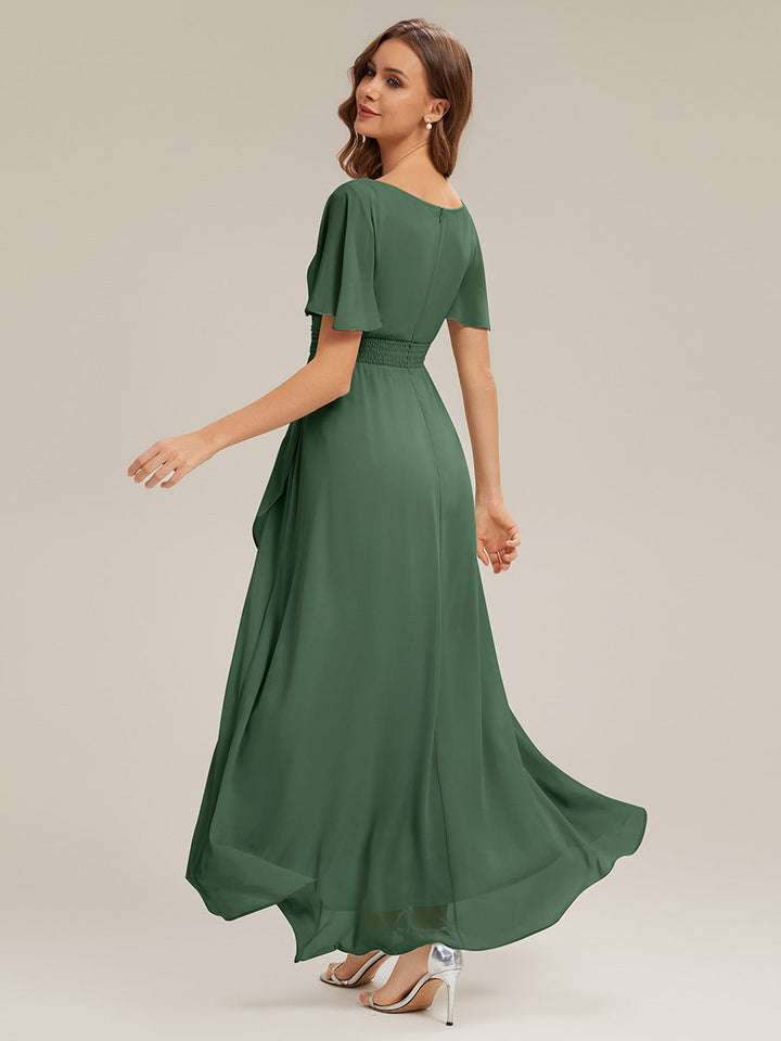 ever SAGE|Chiffon Ruffle Short Sleeve Wedding Guest Dress