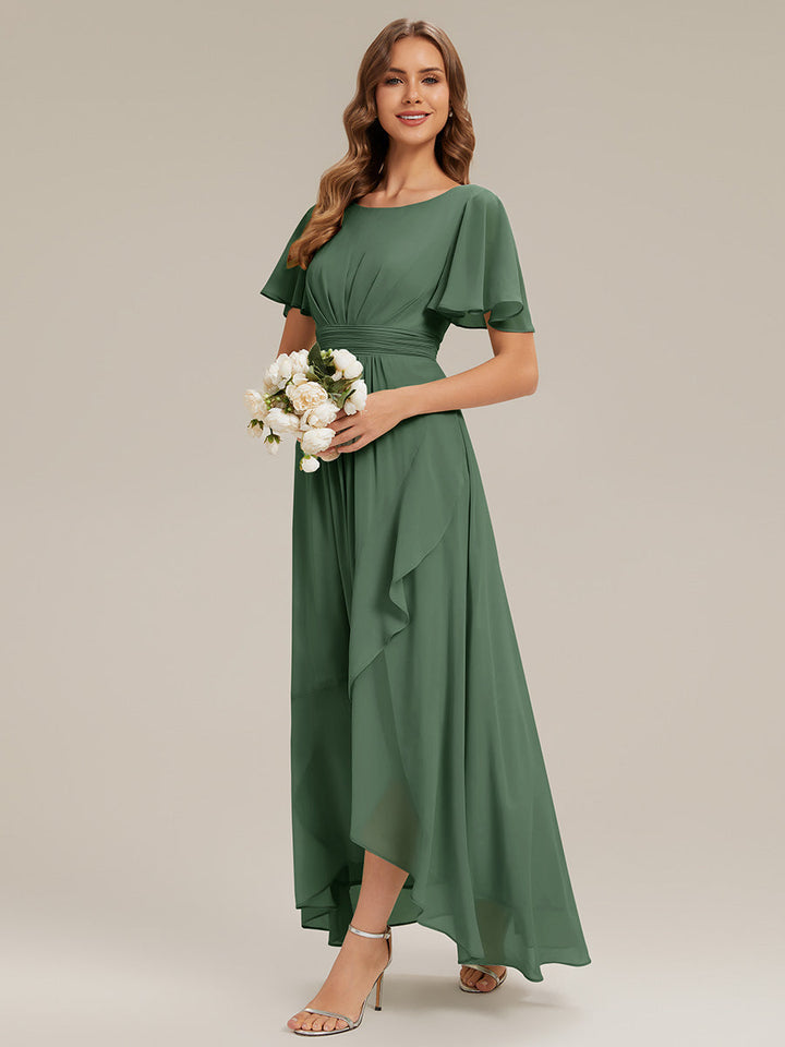 ever SAGE|Chiffon Ruffle Short Sleeve Wedding Guest Dress