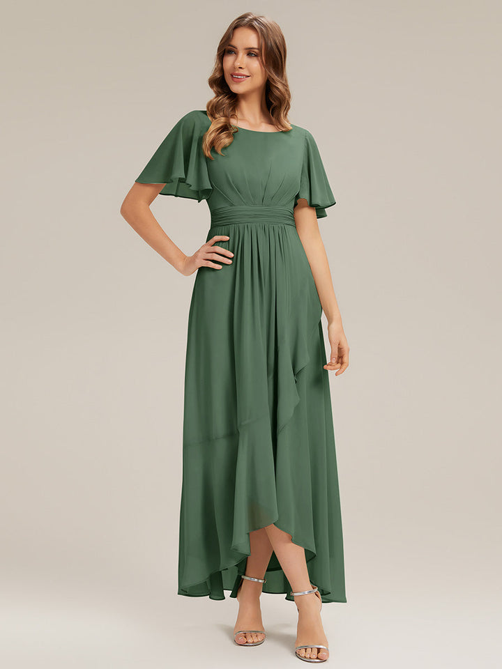 ever SAGE|Chiffon Ruffle Short Sleeve Wedding Guest Dress