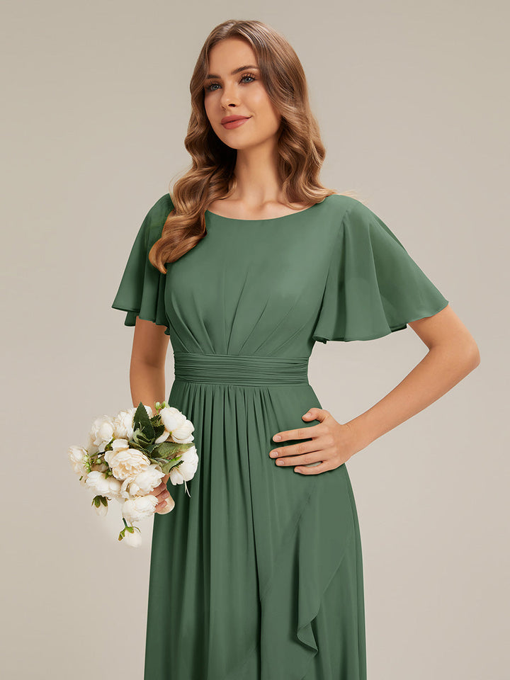 ever SAGE|Chiffon Ruffle Short Sleeve Wedding Guest Dress