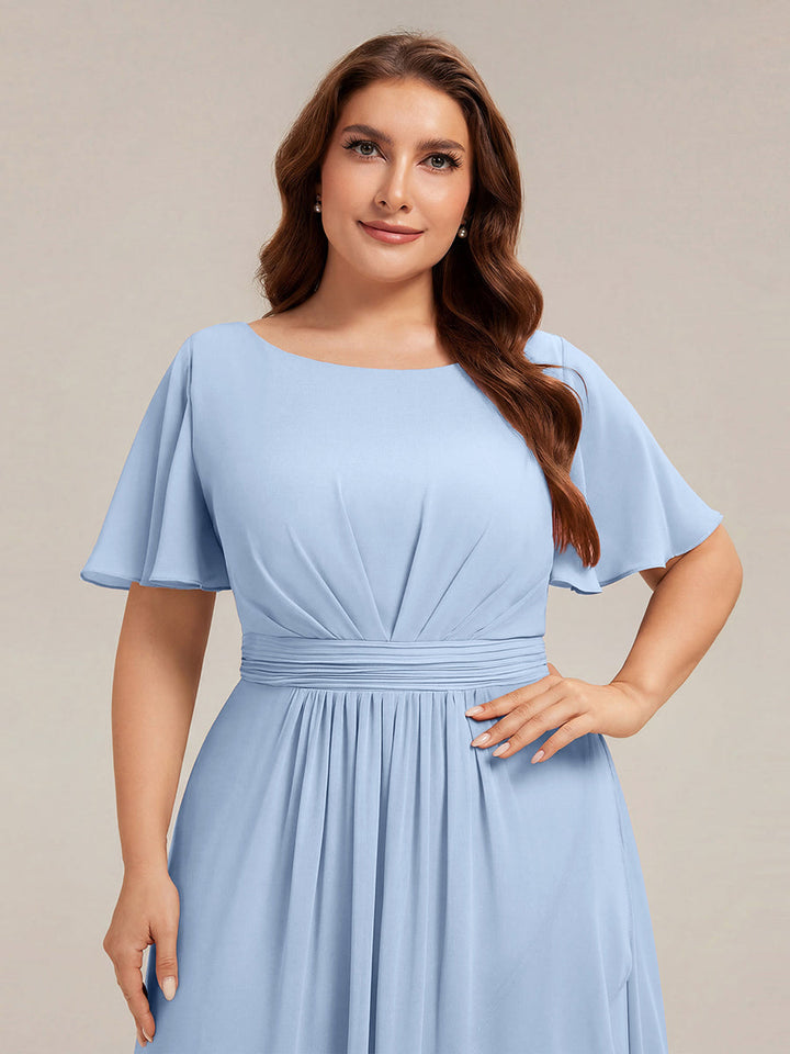 ever SAGE|Chiffon Ruffle Short Sleeve Wedding Guest Dress