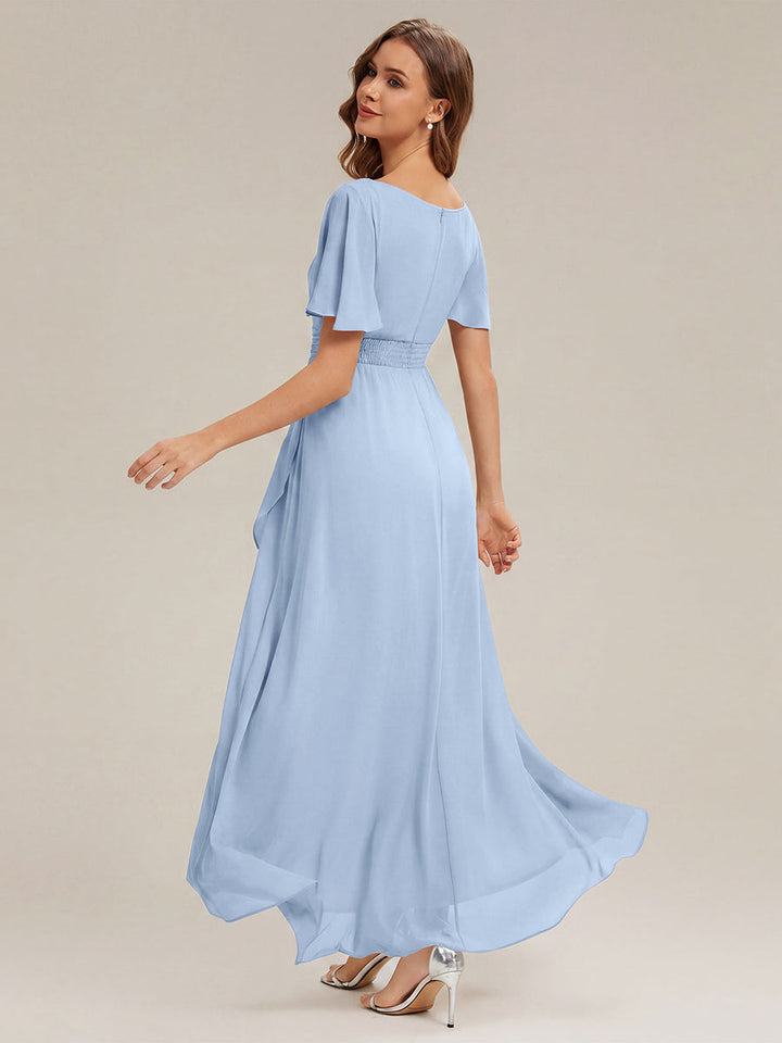 ever SAGE|Chiffon Ruffle Short Sleeve Wedding Guest Dress