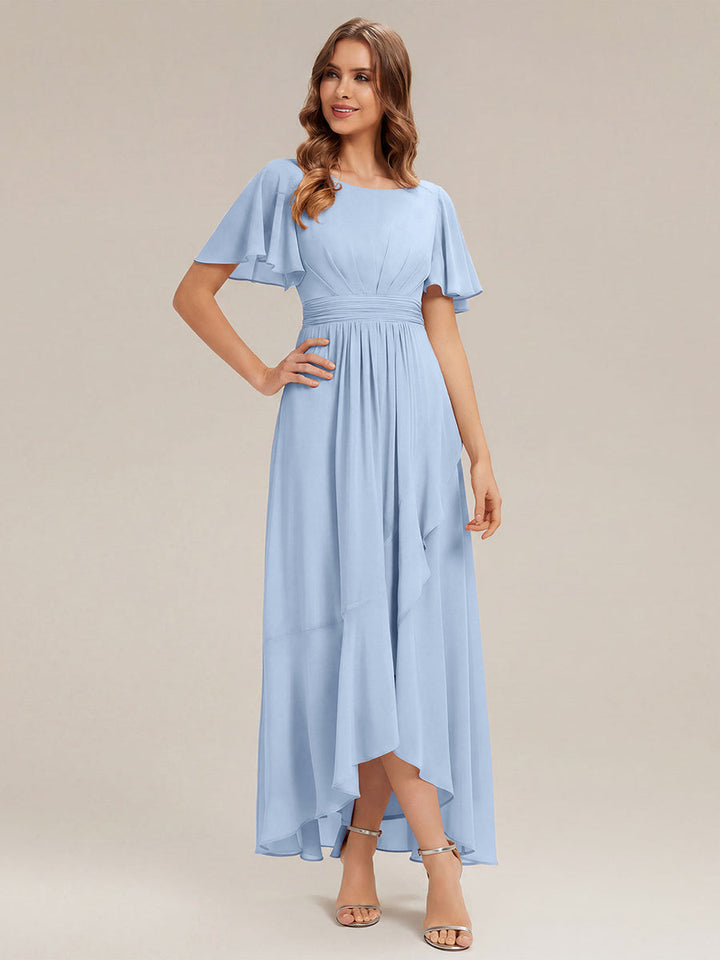 ever SAGE|Chiffon Ruffle Short Sleeve Wedding Guest Dress