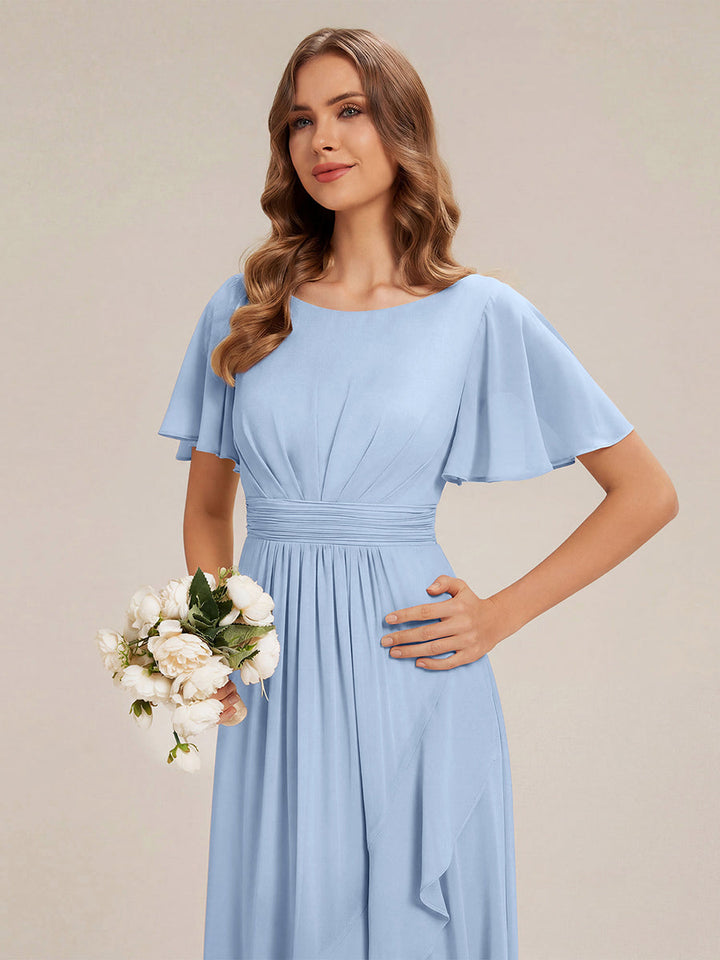 ever SAGE|Chiffon Ruffle Short Sleeve Wedding Guest Dress
