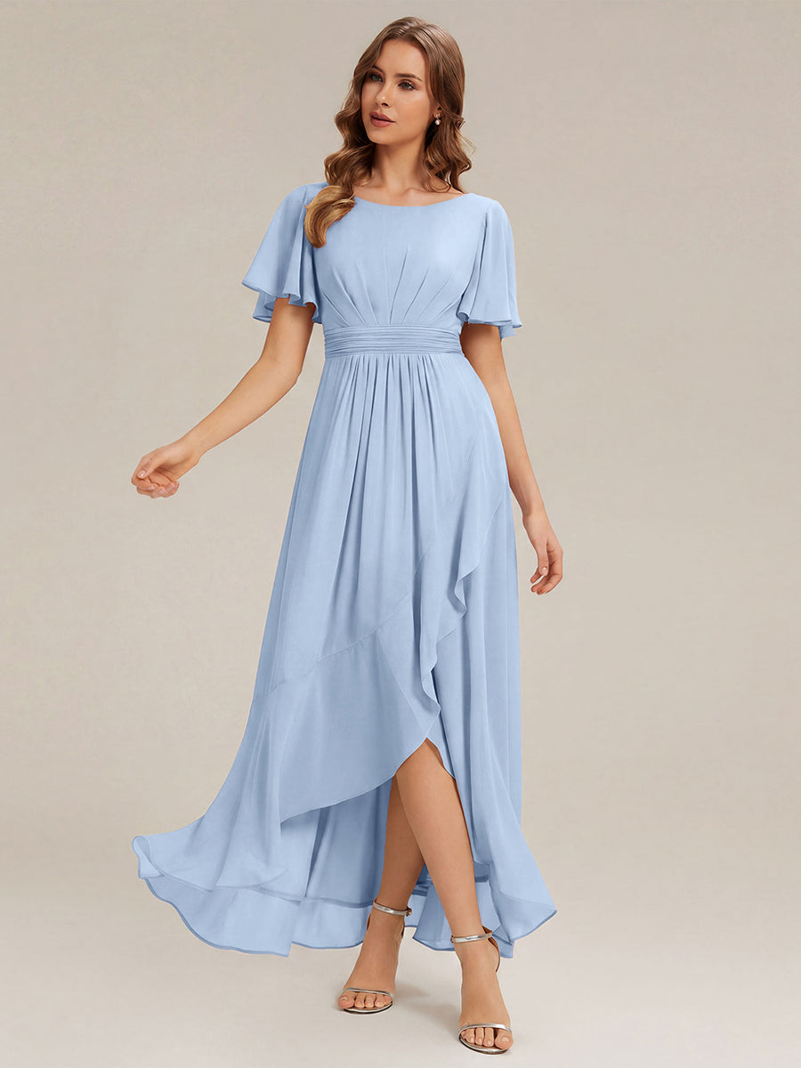 ever SAGE|Chiffon Ruffle Short Sleeve Wedding Guest Dress