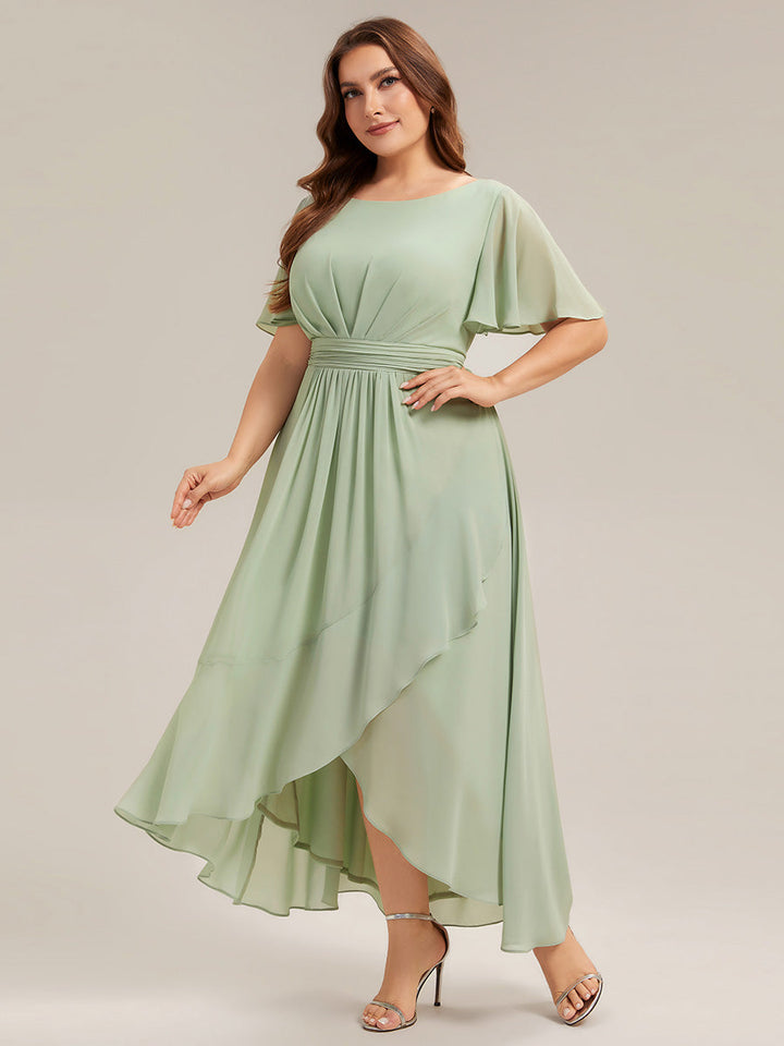 ever SAGE|Chiffon Ruffle Short Sleeve Wedding Guest Dress