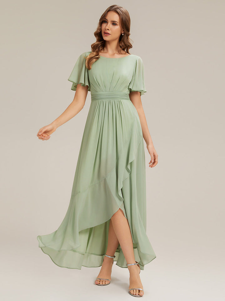 ever SAGE|Chiffon Ruffle Short Sleeve Wedding Guest Dress