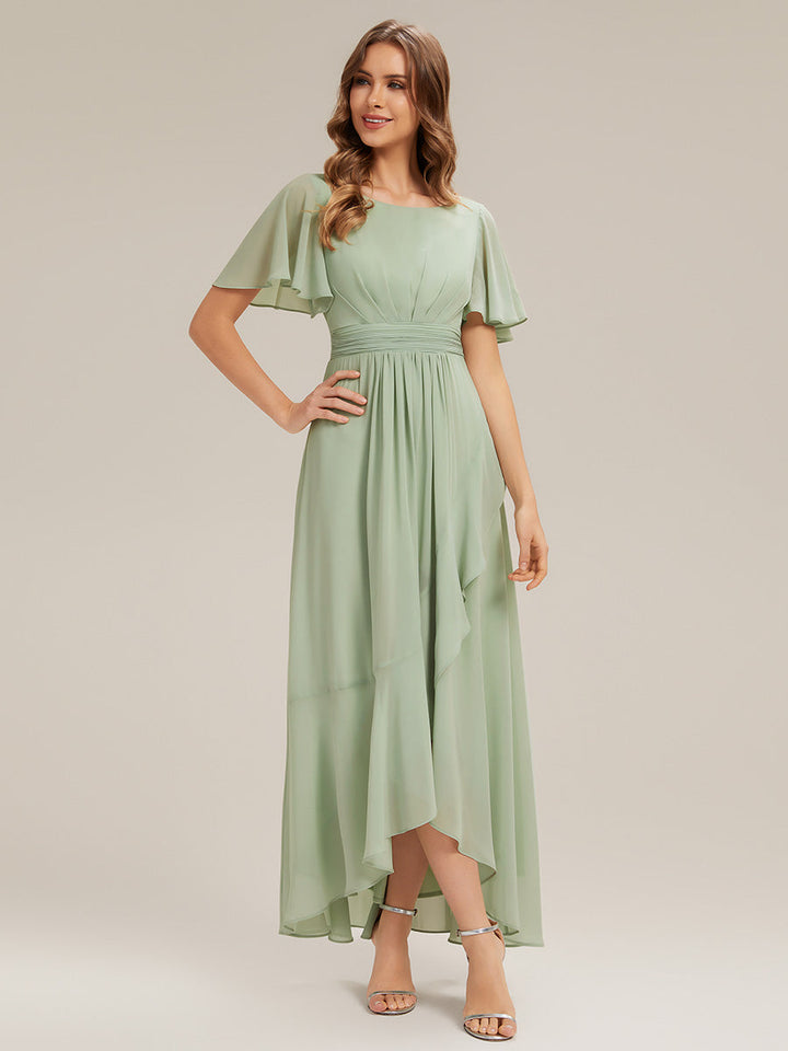 ever SAGE|Chiffon Ruffle Short Sleeve Wedding Guest Dress