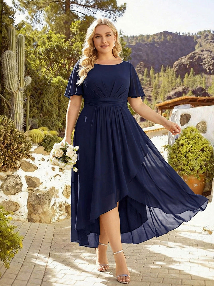 ever SAGE|Chiffon Ruffle Short Sleeve Wedding Guest Dress