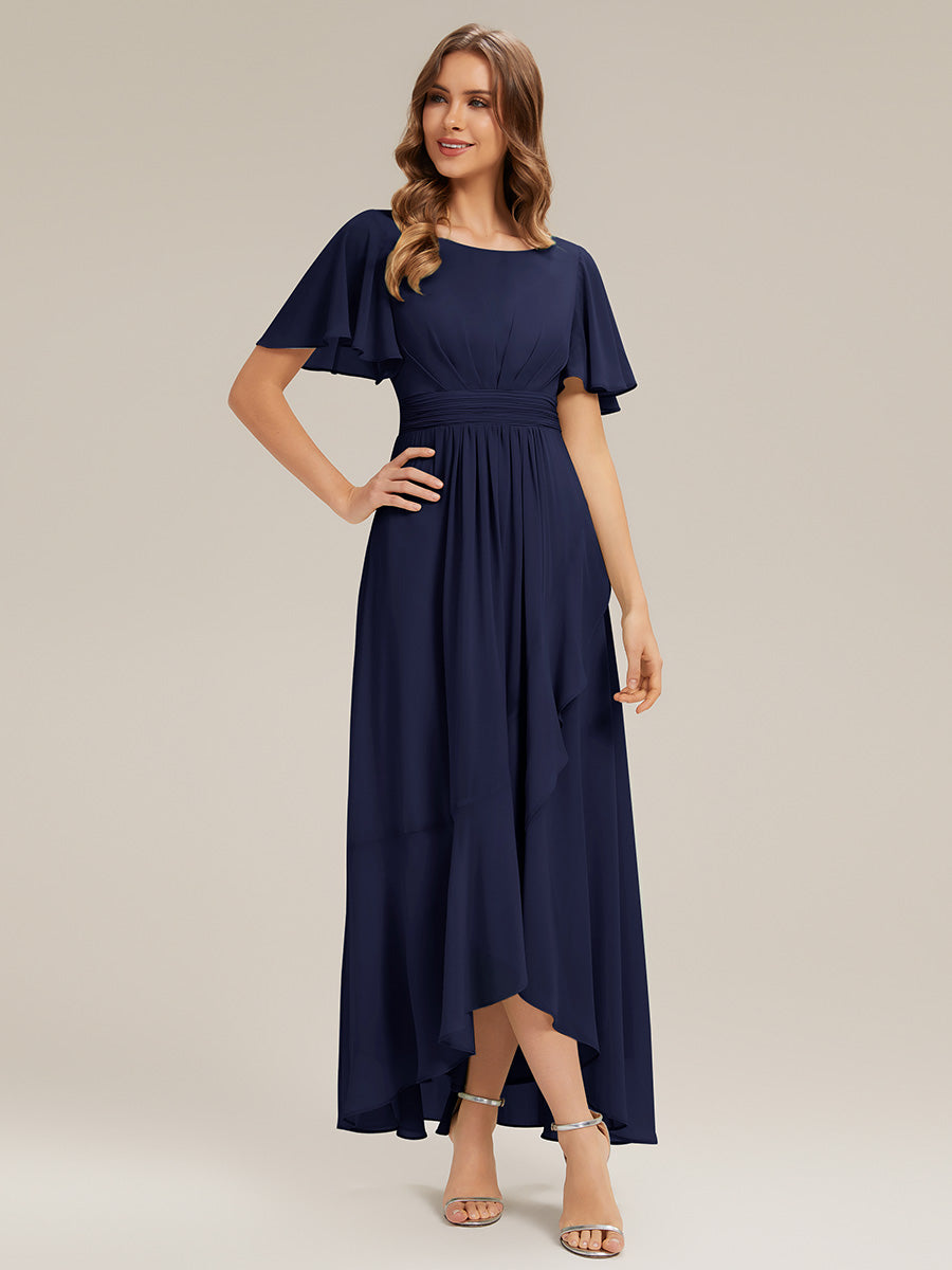 ever SAGE|Chiffon Ruffle Short Sleeve Wedding Guest Dress