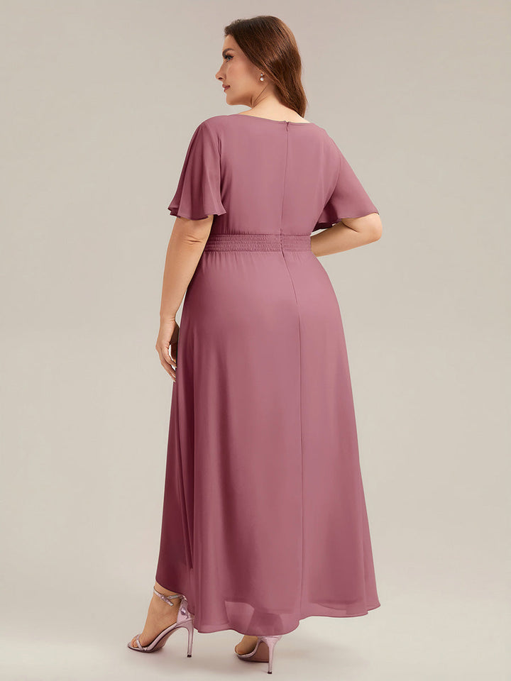 ever SAGE|Chiffon Ruffle Short Sleeve Wedding Guest Dress