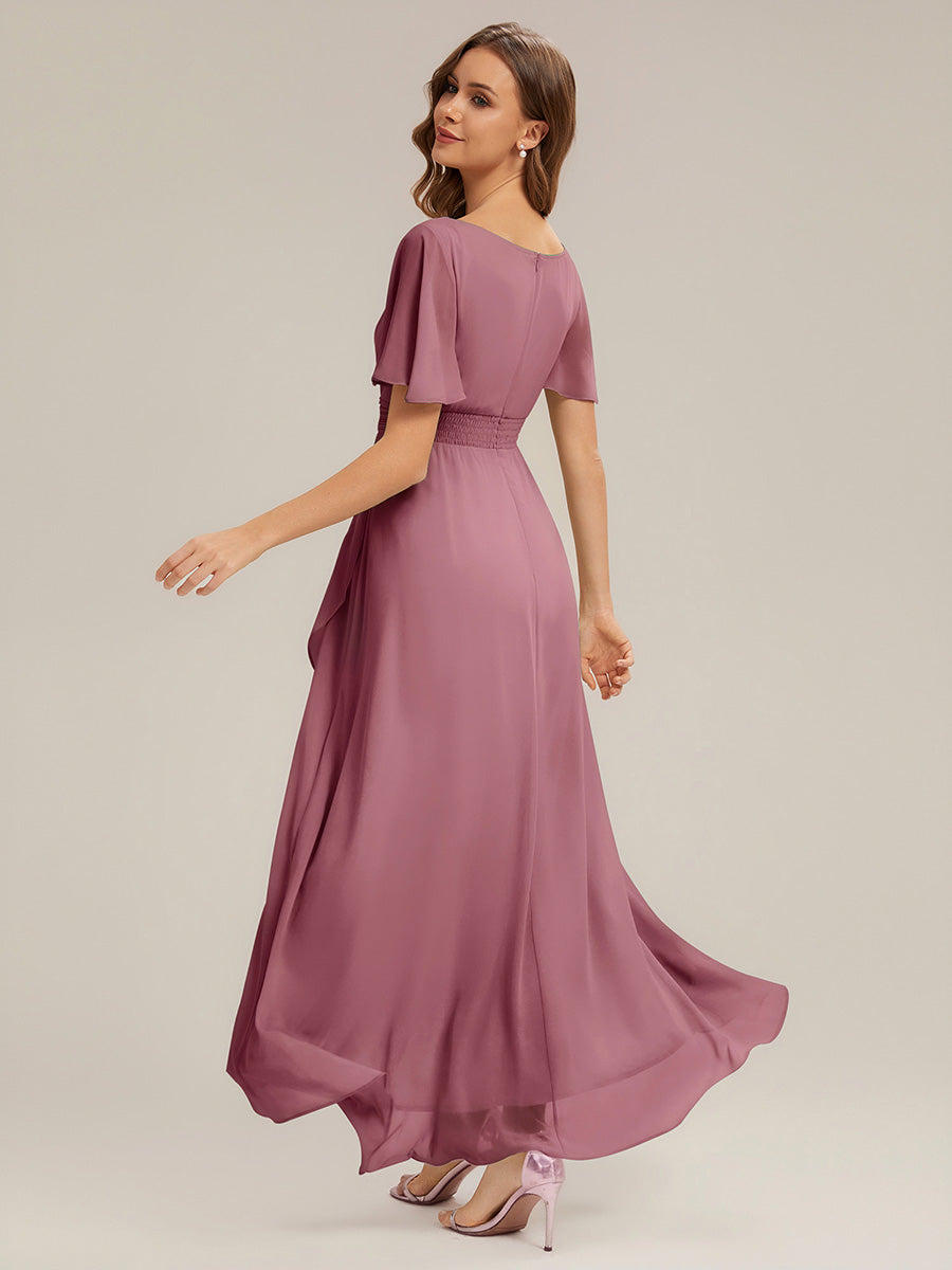 ever SAGE|Chiffon Ruffle Short Sleeve Wedding Guest Dress