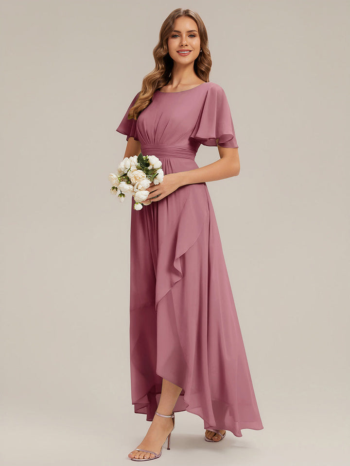 ever SAGE|Chiffon Ruffle Short Sleeve Wedding Guest Dress