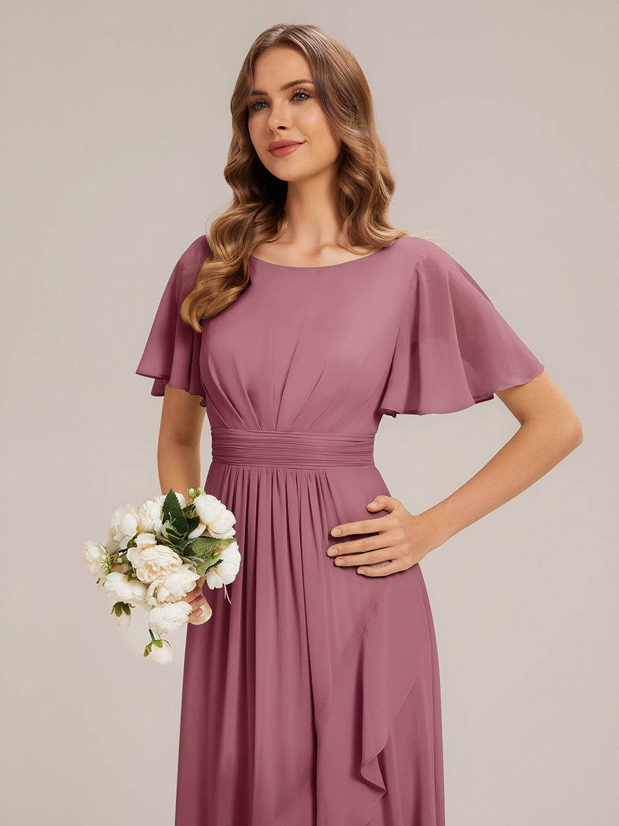 ever SAGE|Chiffon Ruffle Short Sleeve Wedding Guest Dress