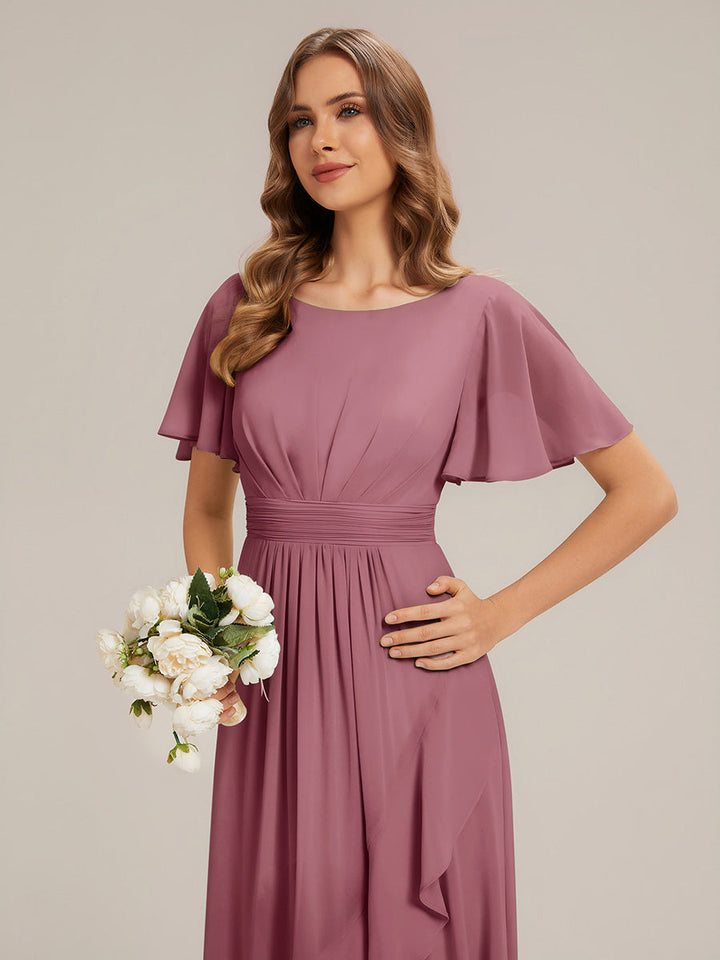 ever SAGE|Chiffon Ruffle Short Sleeve Wedding Guest Dress