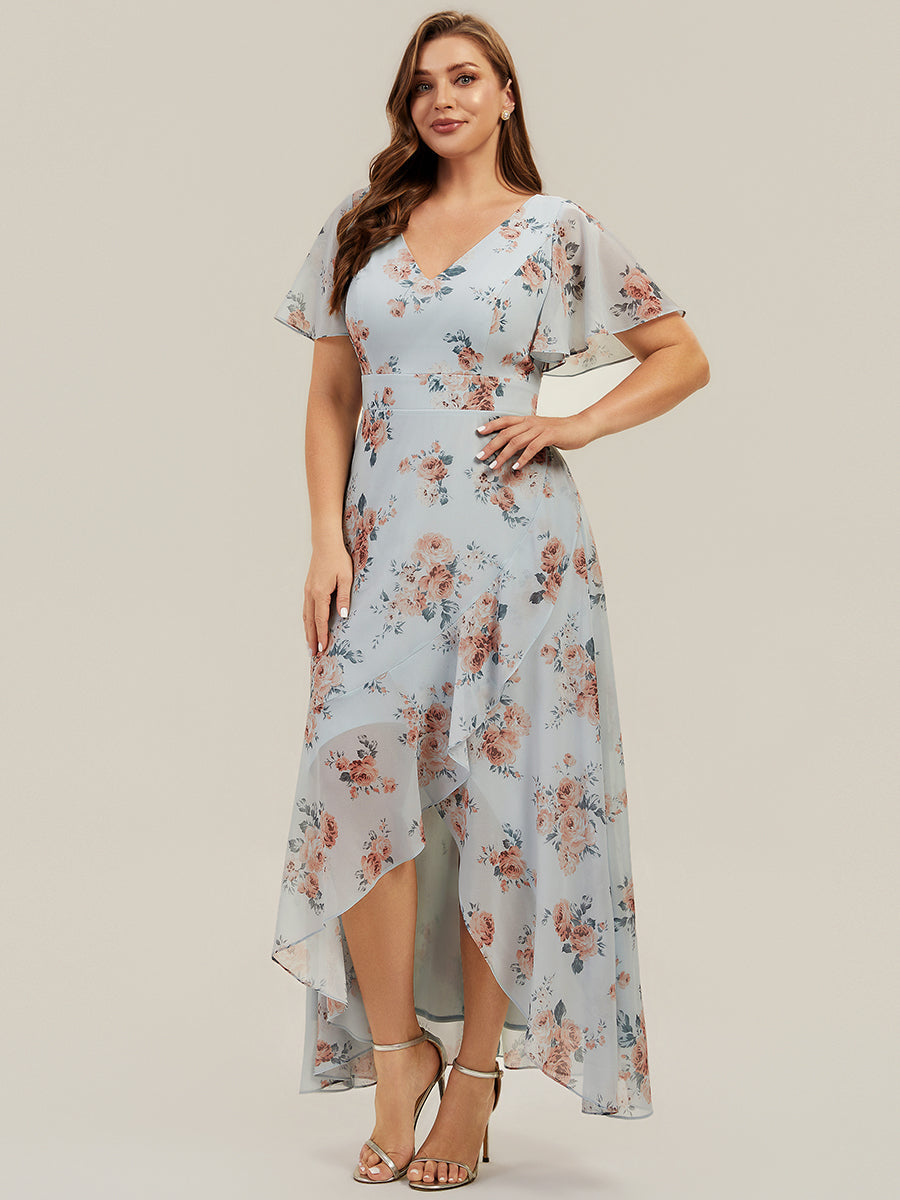 High Low Chiffon Ruffle Sleeve Bridesmaid Dress