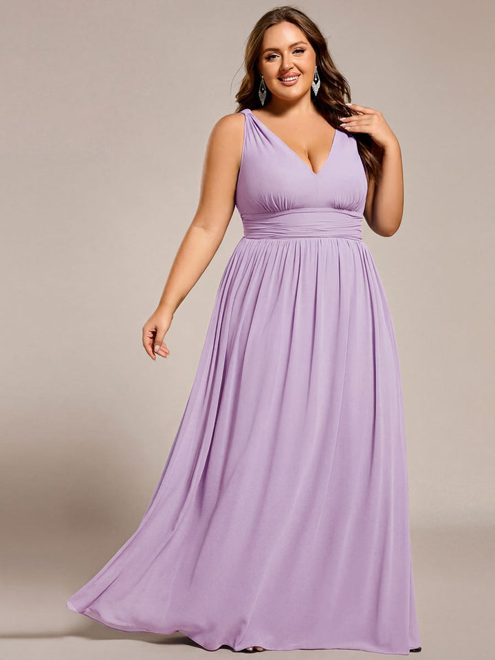 ever HUSH|Chiffon Empire Waist Sleeveless Pleated V-neck Bridesmaid Dress