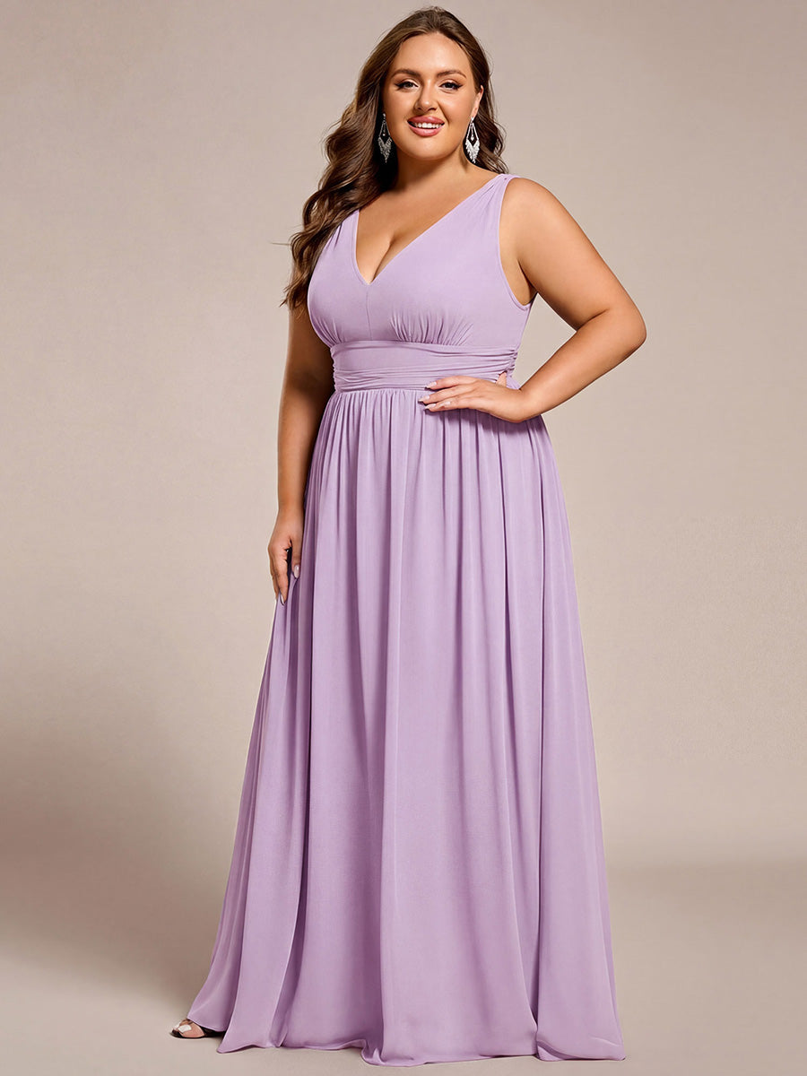 ever HUSH|Chiffon Empire Waist Sleeveless Pleated V-neck Bridesmaid Dress