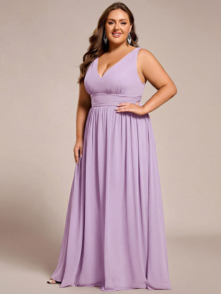 ever HUSH|Chiffon Empire Waist Sleeveless Pleated V-neck Bridesmaid Dress