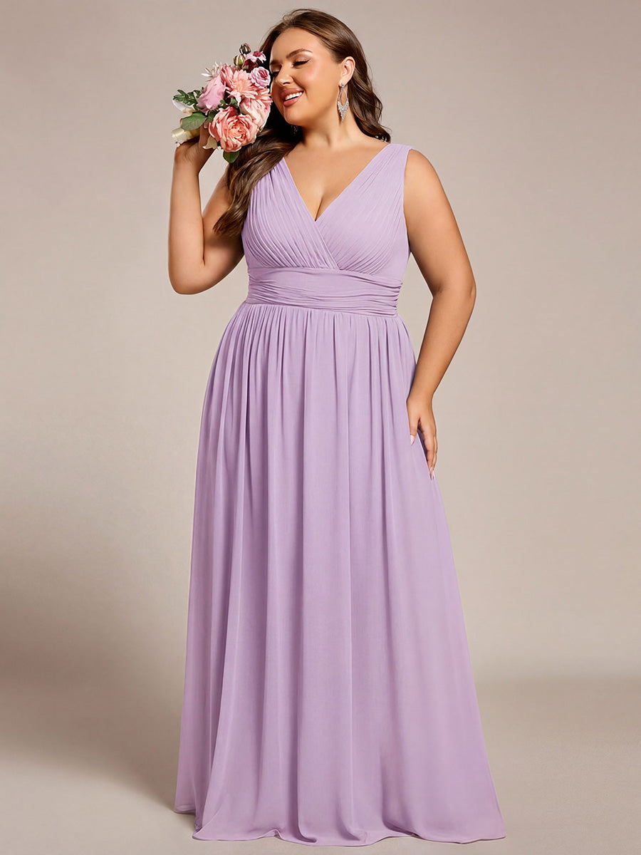 pretty HUSH|Plus Size Sleeveless V-Neck Chiffon Semi Bridesmaid Dress