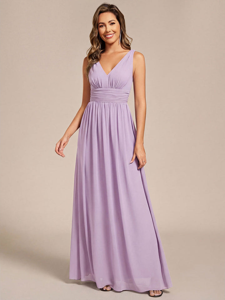 ever HUSH|Chiffon Empire Waist Sleeveless Pleated V-neck Bridesmaid Dress