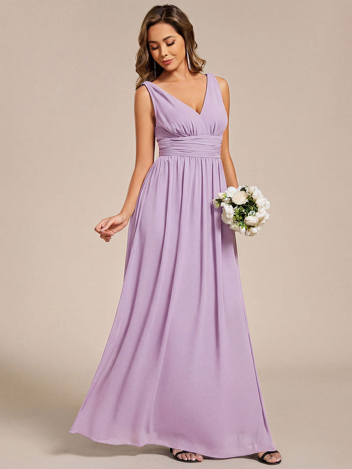 ever HUSH|Chiffon Empire Waist Sleeveless Pleated V-neck Bridesmaid Dress