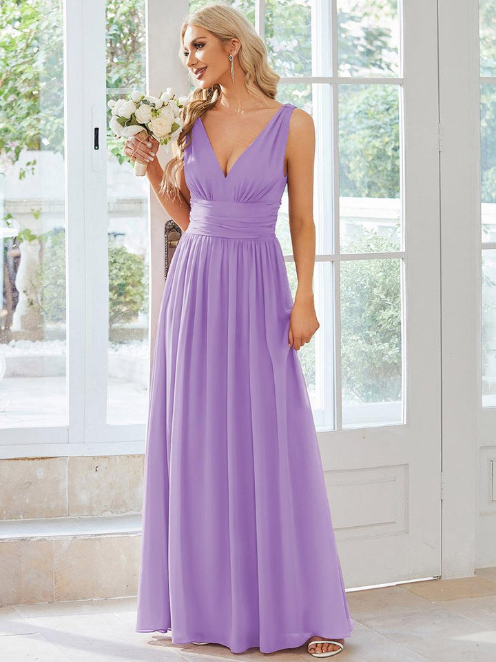 ever HUSH|Chiffon Empire Waist Sleeveless Pleated V-neck Bridesmaid Dress
