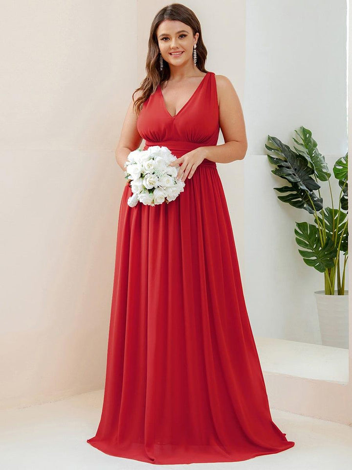 pretty HUSH|Plus Size Sleeveless V-Neck Chiffon Semi Bridesmaid Dress