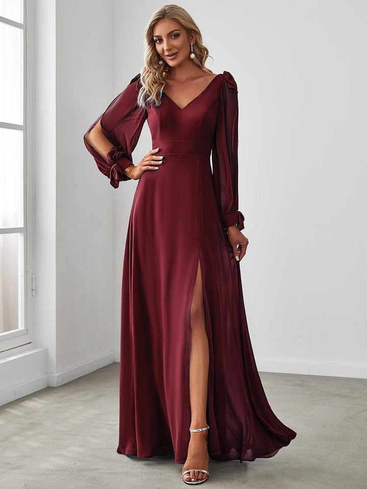 ever IVORY|Open Lantern Sleeve A-Line Bridesmaid Dress