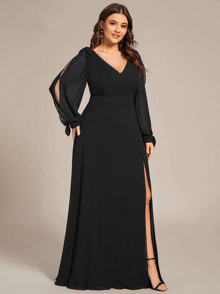 pretty IVORY|Plus Size Open Lantern Sleeve A-Line Bridesmaid Dress