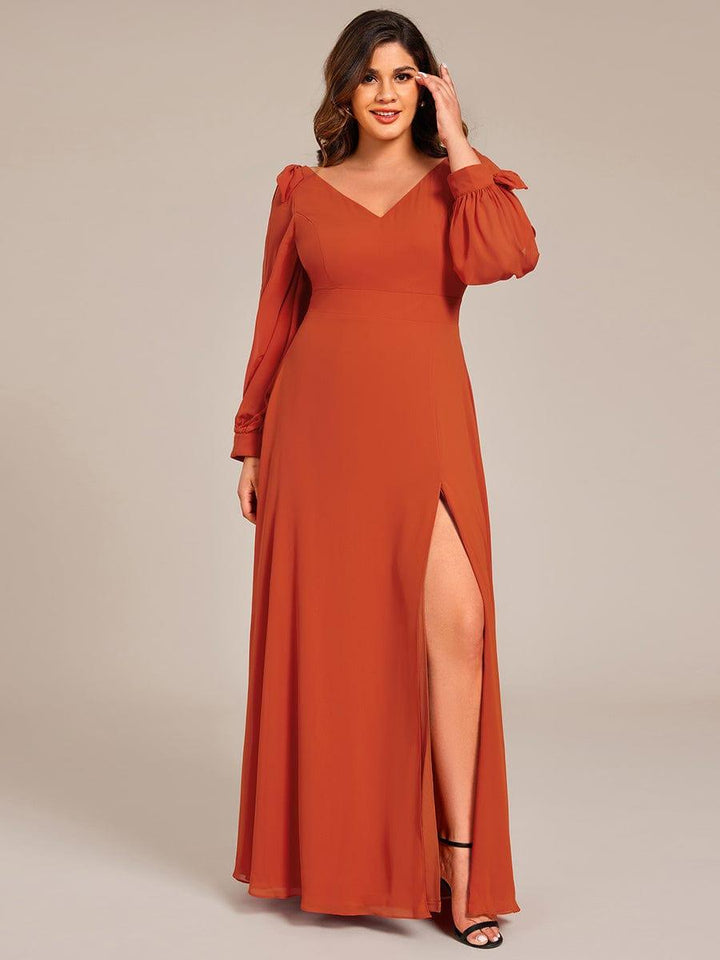 pretty IVORY|Plus Size Open Lantern Sleeve A-Line Bridesmaid Dress
