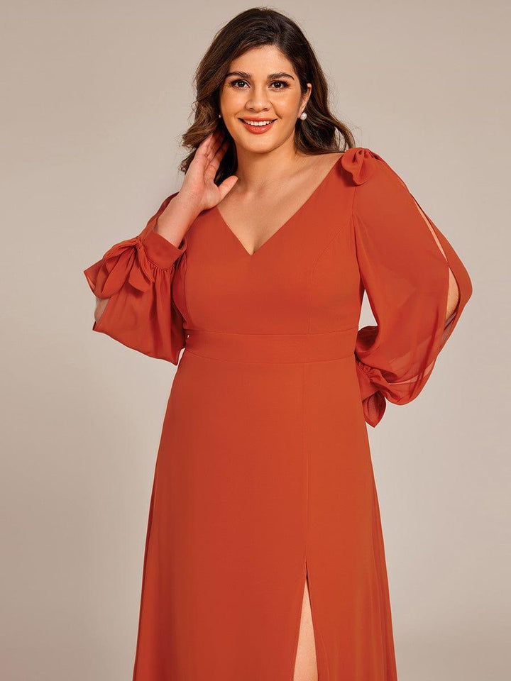 pretty IVORY|Plus Size Open Lantern Sleeve A-Line Bridesmaid Dress