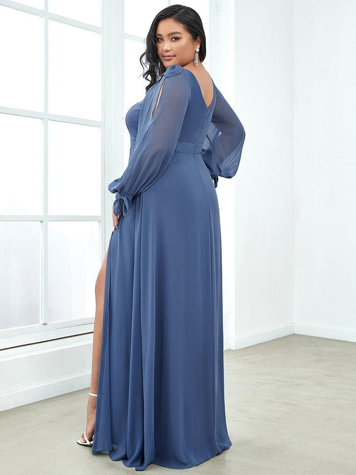 pretty IVORY|Plus Size Open Lantern Sleeve A-Line Bridesmaid Dress