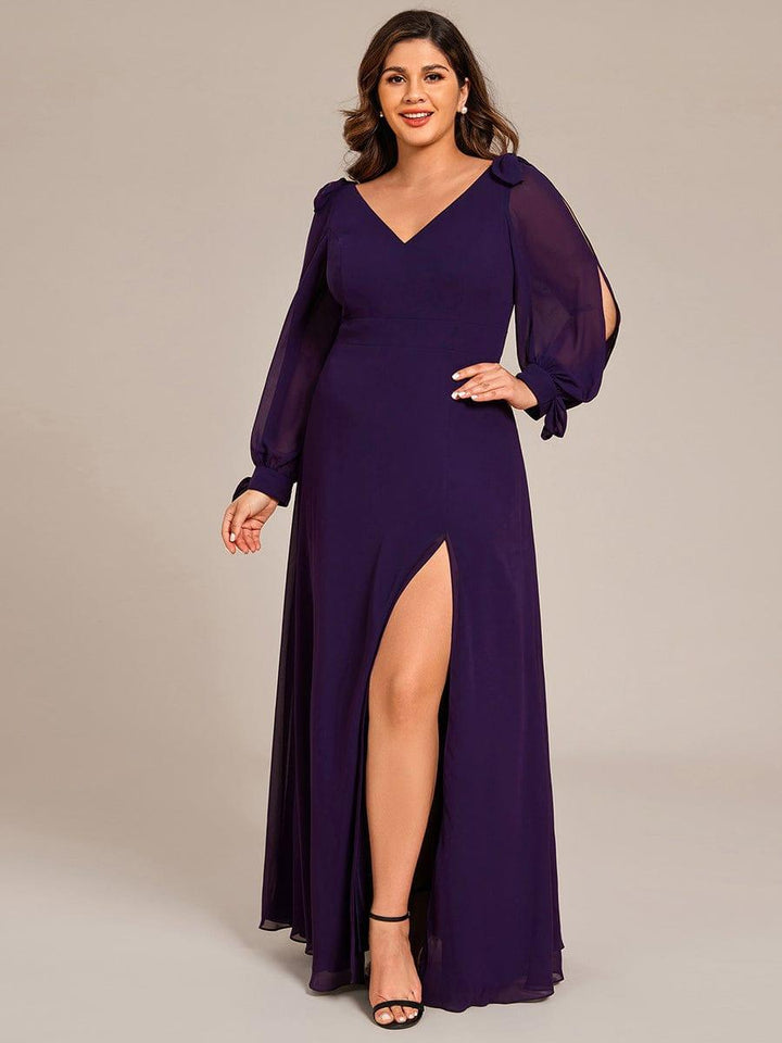 pretty IVORY|Plus Size Open Lantern Sleeve A-Line Bridesmaid Dress