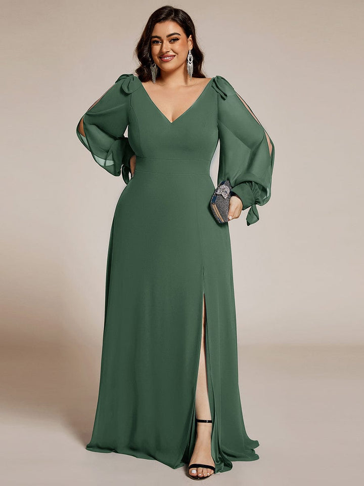 pretty IVORY|Plus Size Open Lantern Sleeve A-Line Bridesmaid Dress