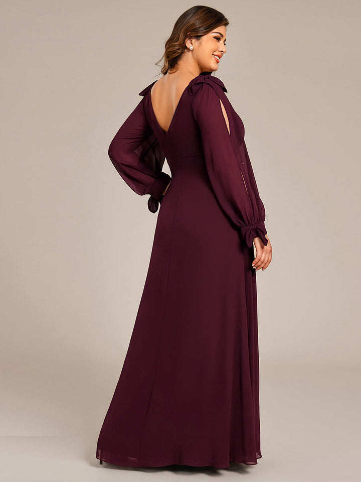 pretty IVORY|Plus Size Open Lantern Sleeve A-Line Bridesmaid Dress