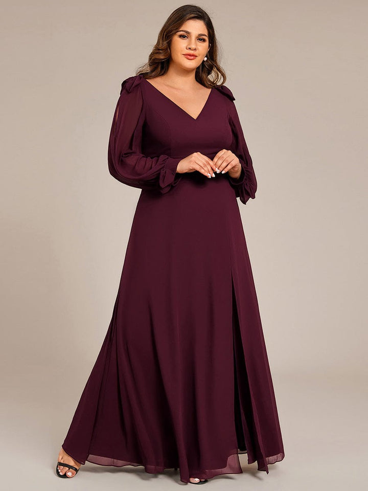 pretty IVORY|Plus Size Open Lantern Sleeve A-Line Bridesmaid Dress