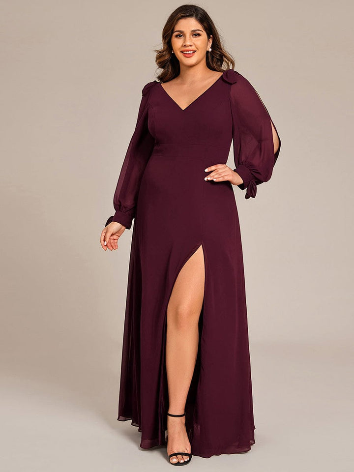 pretty IVORY|Plus Size Open Lantern Sleeve A-Line Bridesmaid Dress