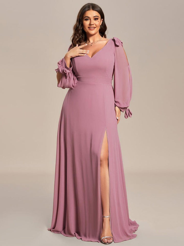 pretty IVORY|Plus Size Open Lantern Sleeve A-Line Bridesmaid Dress