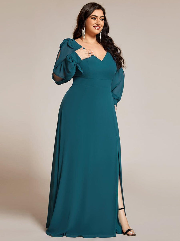 pretty IVORY|Plus Size Open Lantern Sleeve A-Line Bridesmaid Dress