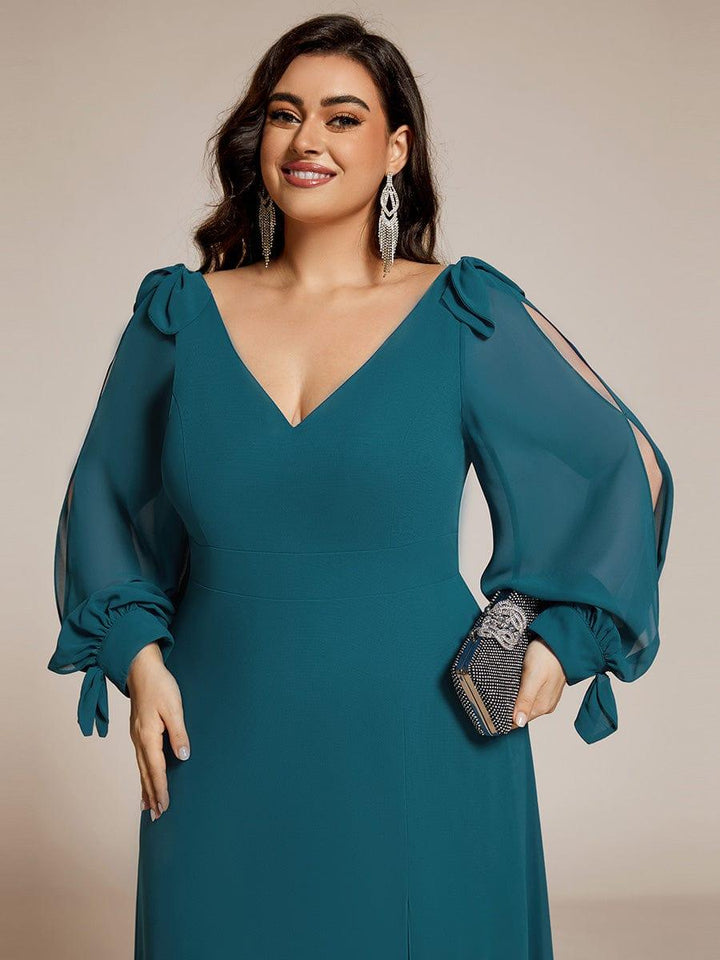 pretty IVORY|Plus Size Open Lantern Sleeve A-Line Bridesmaid Dress