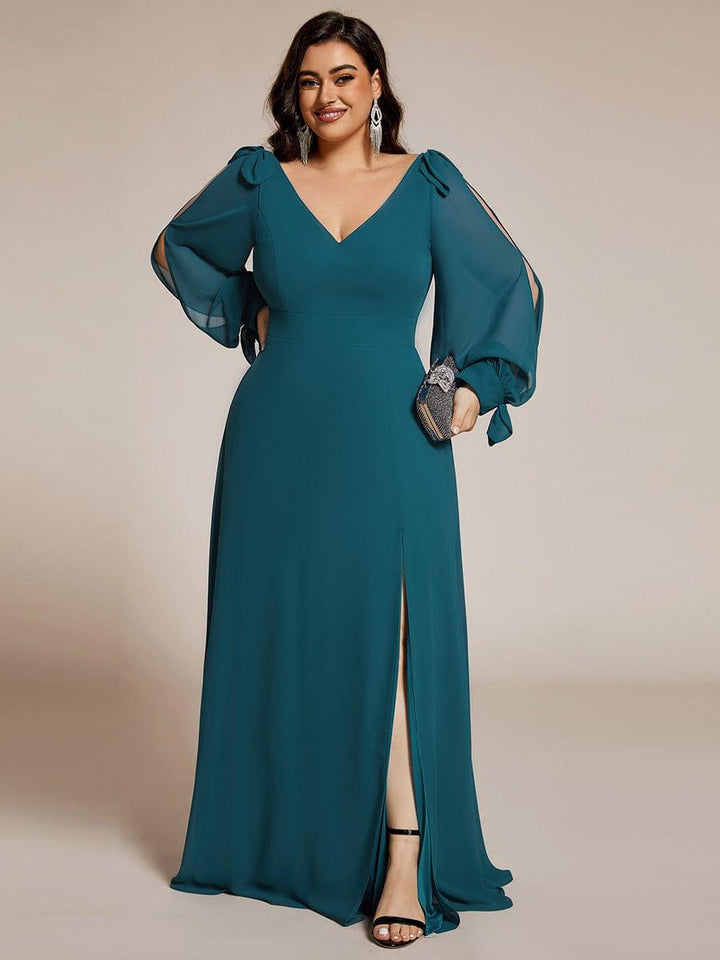 pretty IVORY|Plus Size Open Lantern Sleeve A-Line Bridesmaid Dress
