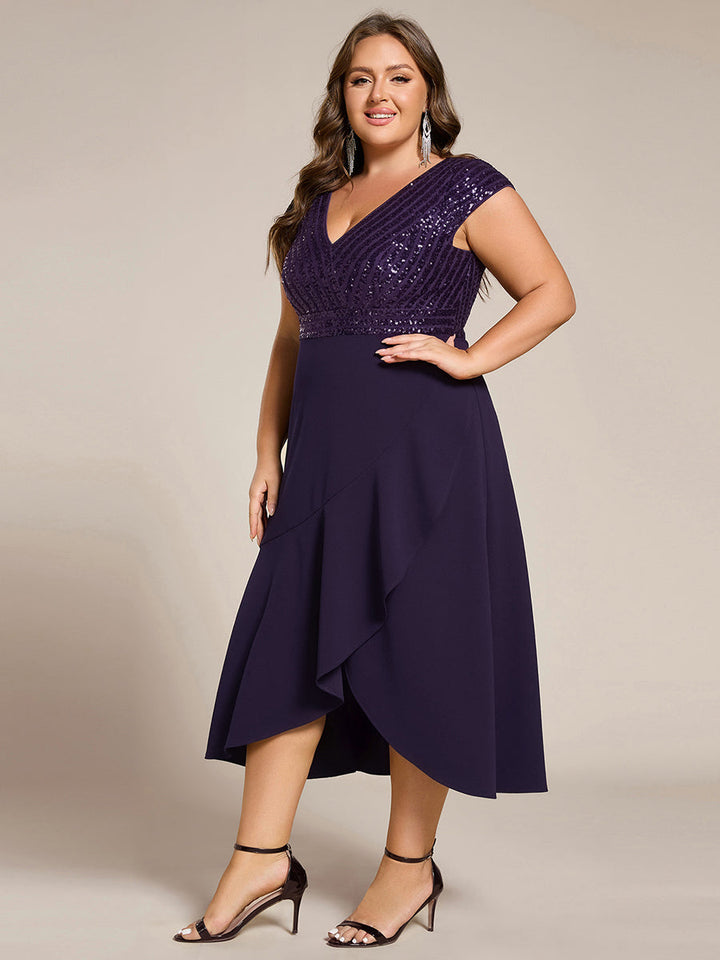 pretty BAYLOR|Plus Size Sequin Bodice V-Neck Midi Formal Dress