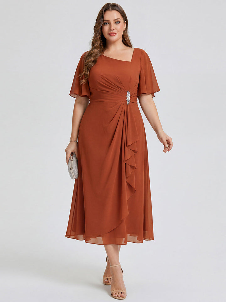 pretty LILOU| Plus Size Chiffon Ruffle Sleeve Formal Dress