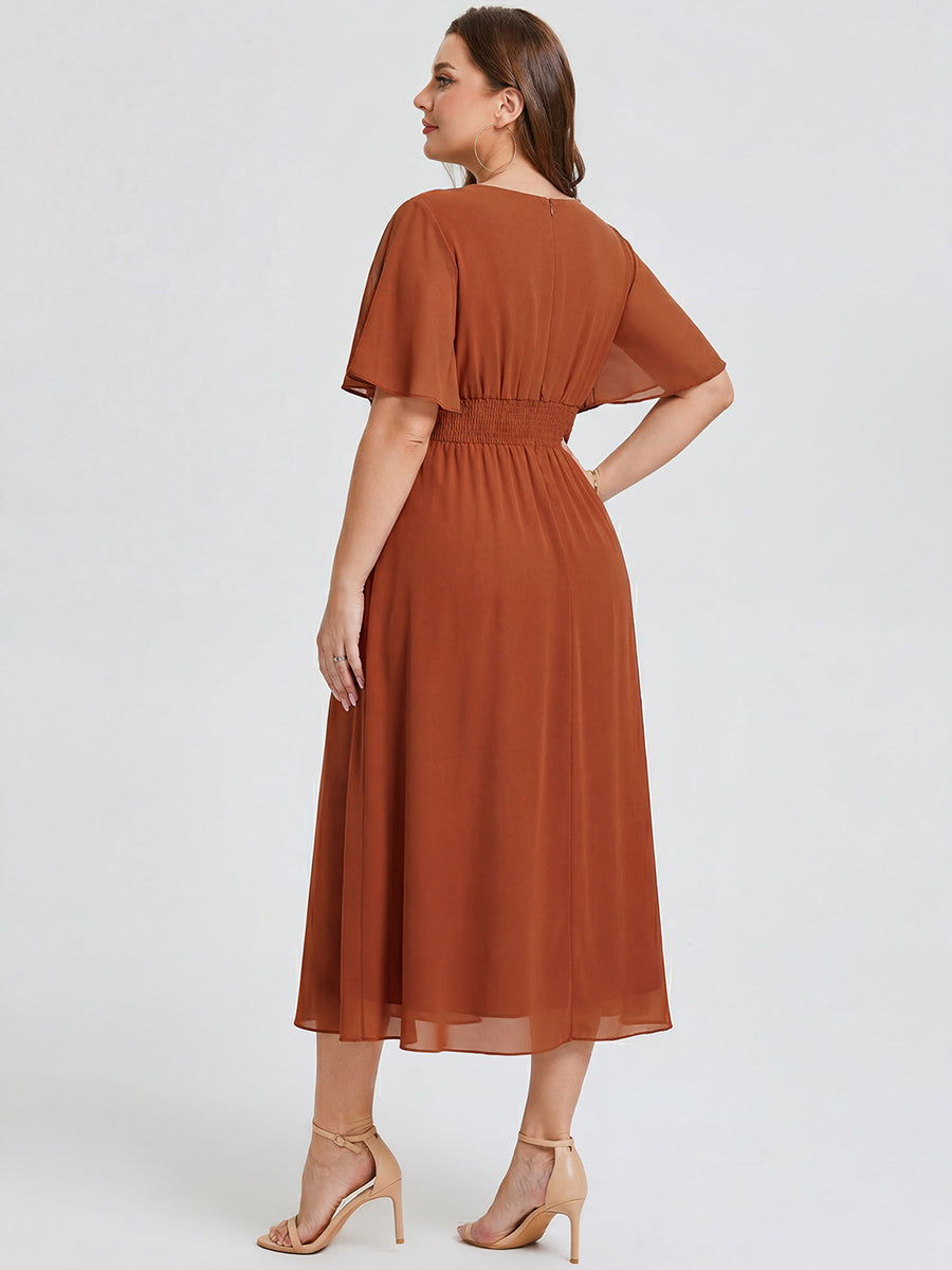 pretty LILOU| Plus Size Chiffon Ruffle Sleeve Formal Dress