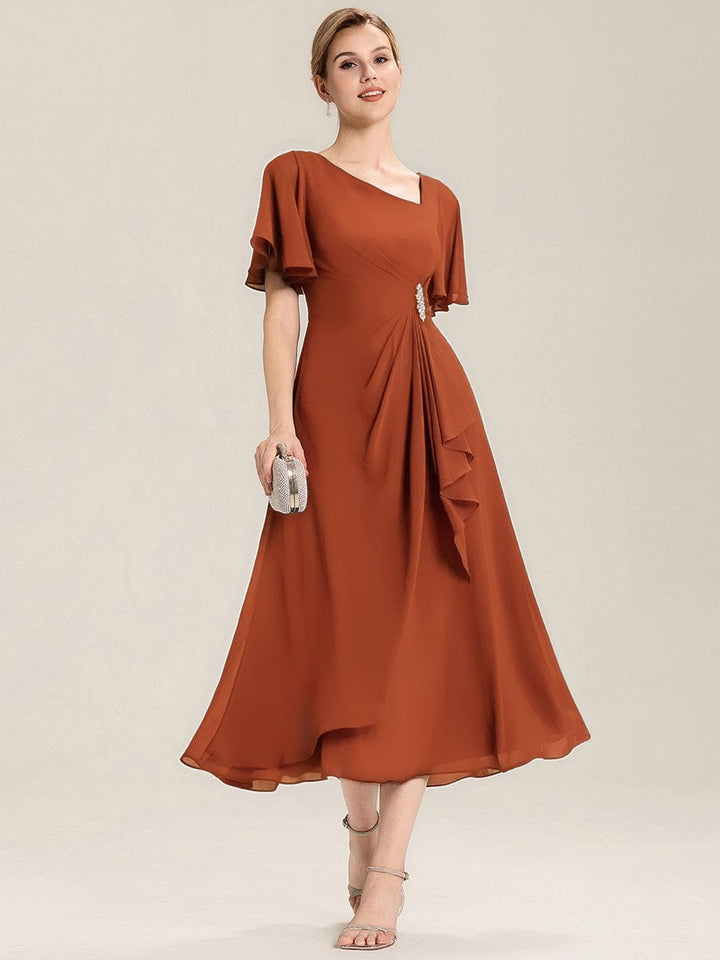 ever LILOU| Elegant Chiffon Ruffle Sleeve Formal Dress