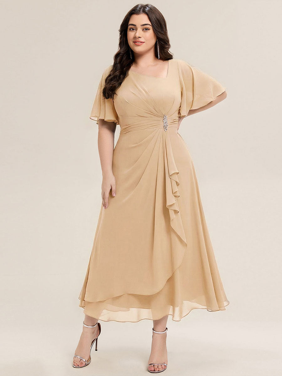 pretty LILOU| Plus Size Chiffon Ruffle Sleeve Formal Dress